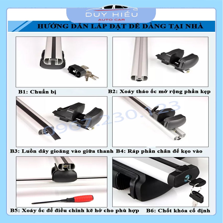 Cặp giá nóc ngang, baga mui chở hàng trên xe ô tô có khóa thanh hợp kim chịu được tải trọng tốt