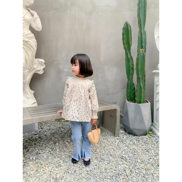 Áo sơ mi dài tay hoa nhí be cho bé gái cao 90-140cm, nặng 10-30kg