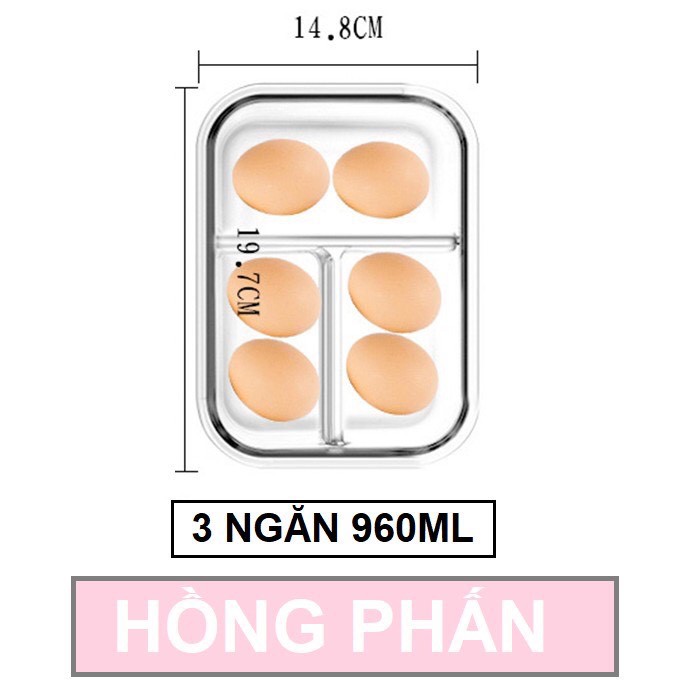 Hộp cơm thủy tinh chia 3 ngăn, hộp cơm văn phòng đựng thức ăn cao cấp