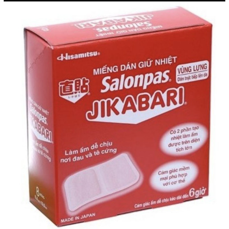 Miếng dán giữ nhiệt Salonpas Jikabari (giúp làm ấm,giảm đau cơ,đau bụng kinh)