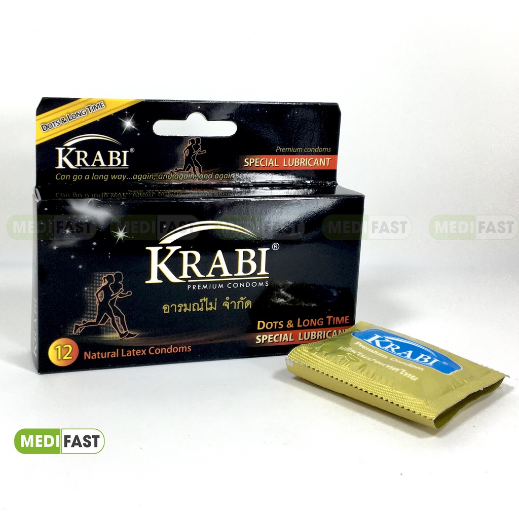Bao Cao Su Krabi Đen - Hộp 12 chiếc - Có gân gai và kéo dài thời gian quan hệ