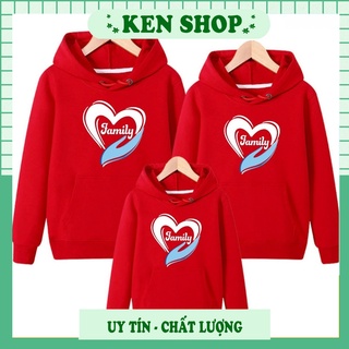 Áo thun gia đình thu đông có mũ, áo nhóm nỉ bông