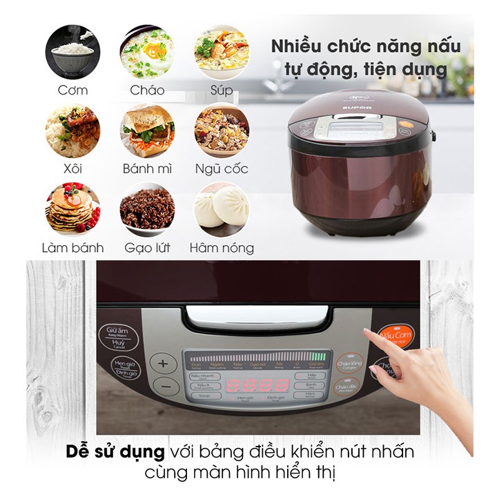 Nồi cơm điện tử Supor dung tích 1.8L, Lòng nồi dạng niêu siêu dày giúp cơm chín đều và thơm ngon hơn, Tặng kèm xửng hấp