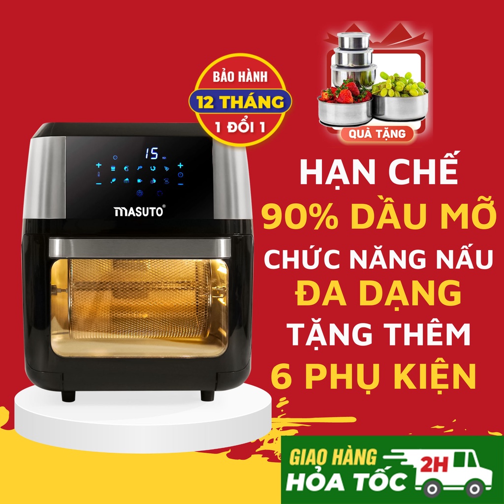 Nồi chiên không dầu Masuto Eatclean chế độ 10 món nấu tự động hạn chế 90% dầu mỡ chất béo-TẶNG BỘ HỘP 5IN1