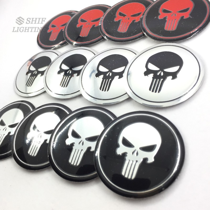 Bộ 4 miếng dán nắp giữa lốp xe hơi họa tiết đầu lâu 56mm