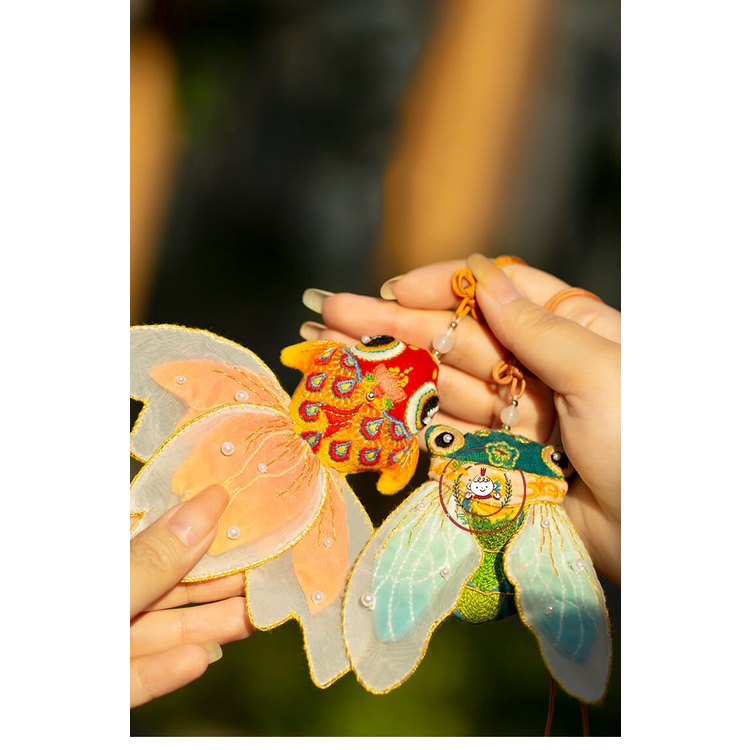 Bộ kit Gói Dụng Cụ Tự Thêu Tay Thủ Công đầy đủ Nguyên Liệu - Túi thơm DIY Handmade Cá và Ve - Bách hóa Na Na