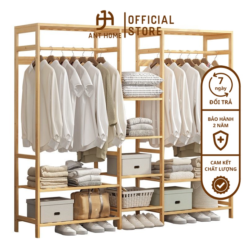 Tủ quần áo 3 ngăn gỗ thông cao cấp, tủ treo quần áo decor phong cách vintage Ant Home - ND060