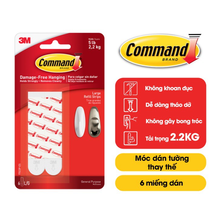 Miếng keo dán thay thế Command 3M 17023P tải trọng 2.2kg vỉ 6 miếng