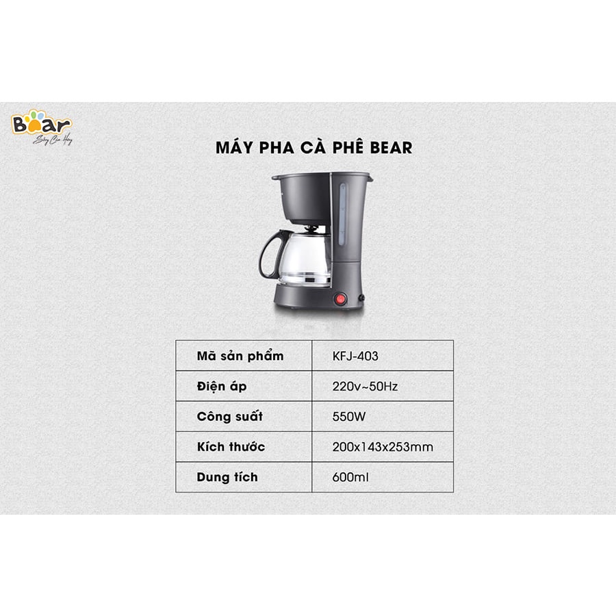 Máy pha trà, máy pha cà phê Bear CF-B06V2 màu đen công suất 550W, dung tích 600ml, sử dụng Inox 304 an toàn