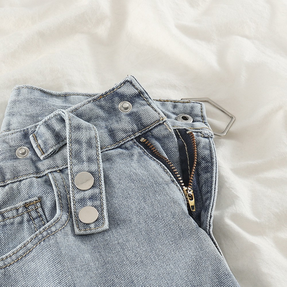 NUZIRO Quần short jeans  lưng cao ống rộng phong cách cổ điển cho nữ
