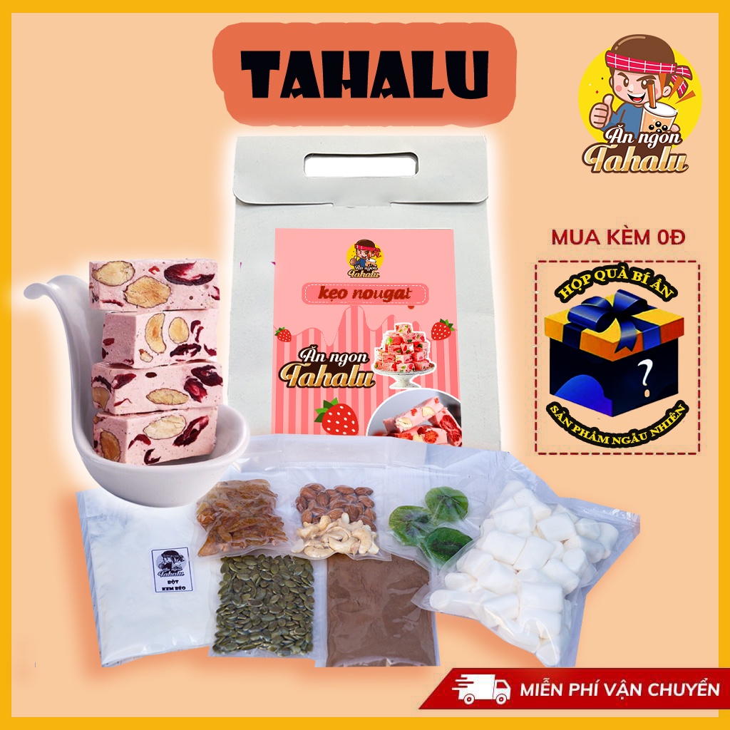 Nguyên Liệu Làm Kẹo Nougat Tahalu Vị Dâu Matcha Socola, Kẹo Marshmallow Ít Ngọt Ăn Kiêng Healthy