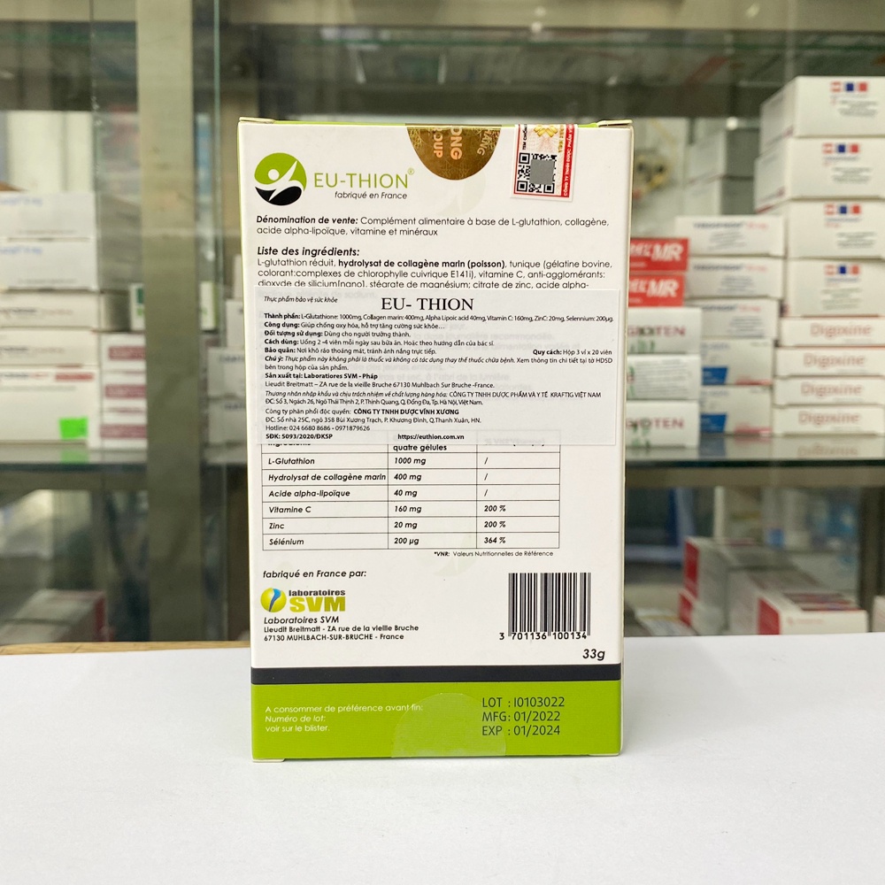 Viên Uống Eu-Thion của Pháp giúp làm đẹp da, chống lão hóa, tăng số lượng và chất lượng tinh trùng - Hộp 60 viên