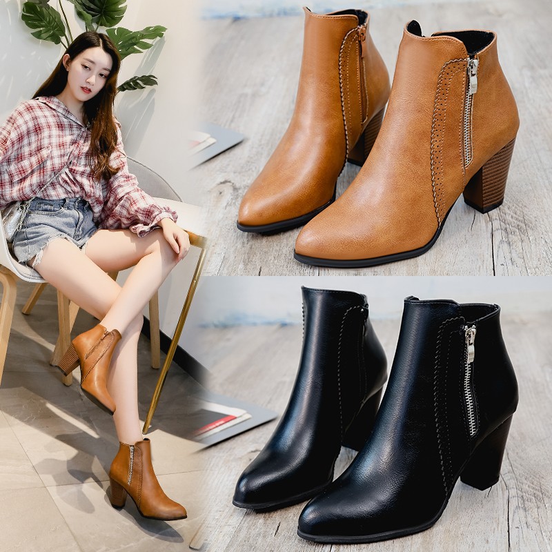 Giày big size boot cao gót da mềm full size 43