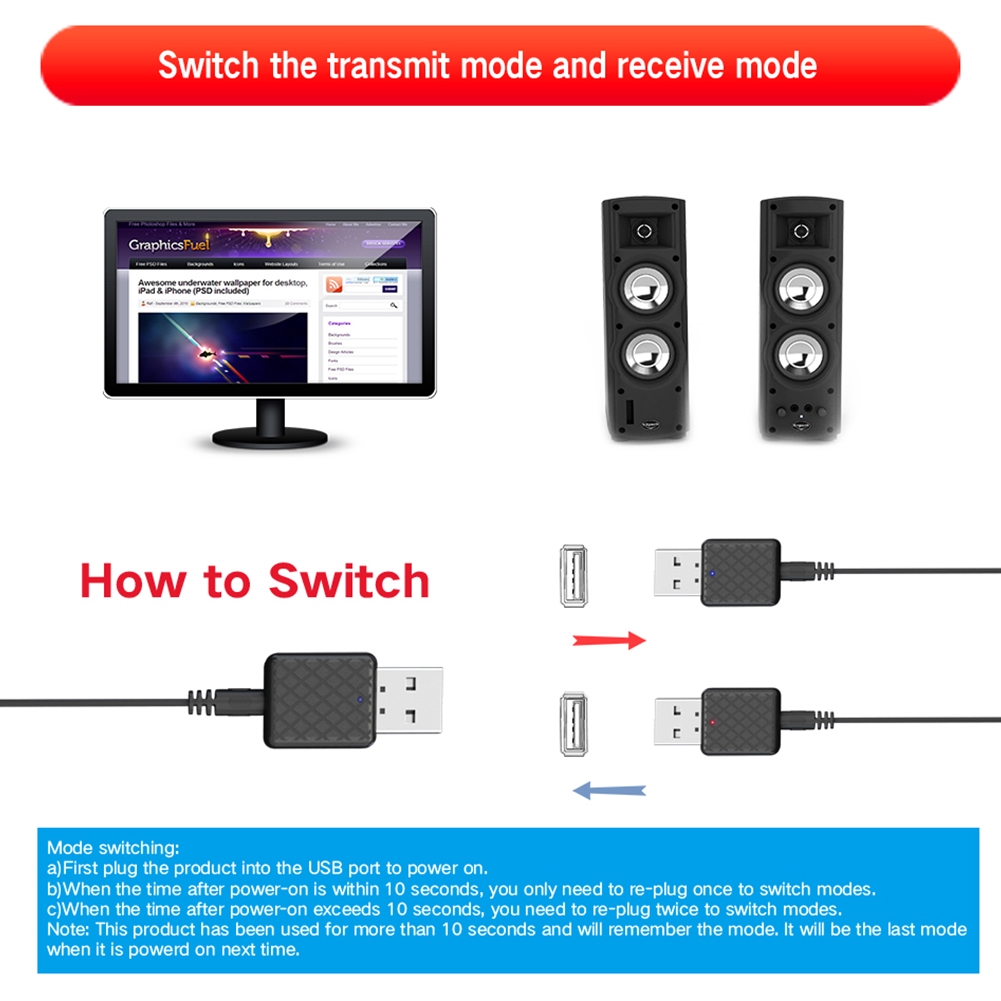 Bluetooth 5.0 Receiver Transmitter Adapter 3.5 Audio For TV/PC Headphone