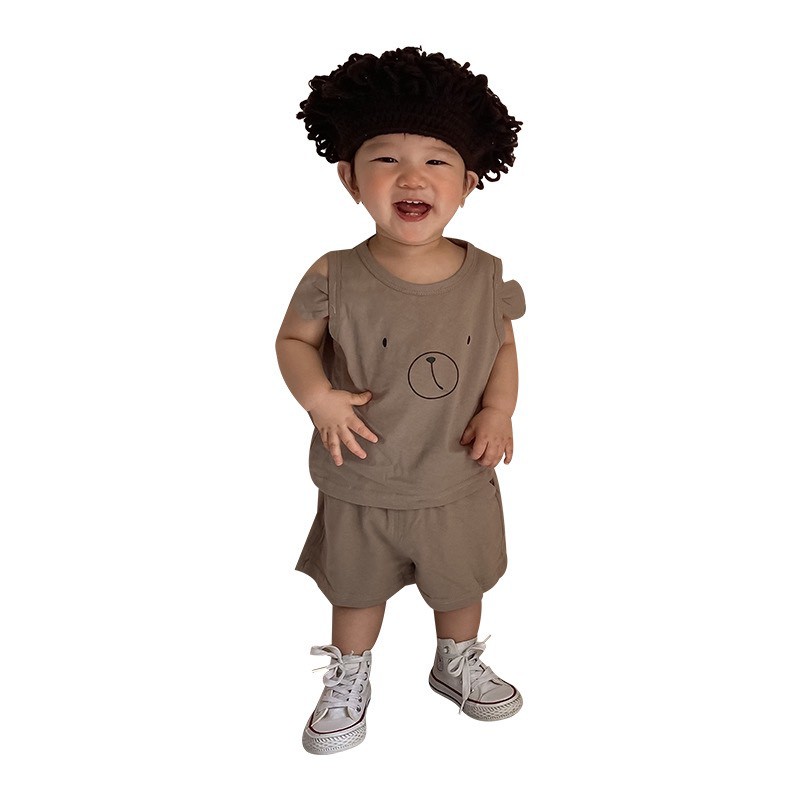 Bộ Ba Lỗ Sát Nách Tai Gấu Cá Tính Chất Cotton 100% Mềm Mát Cho Bé