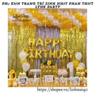 Combo Bóng chữ HappyBirthday + 2 Rèm kim tuyến + 50 Bóng nhũ