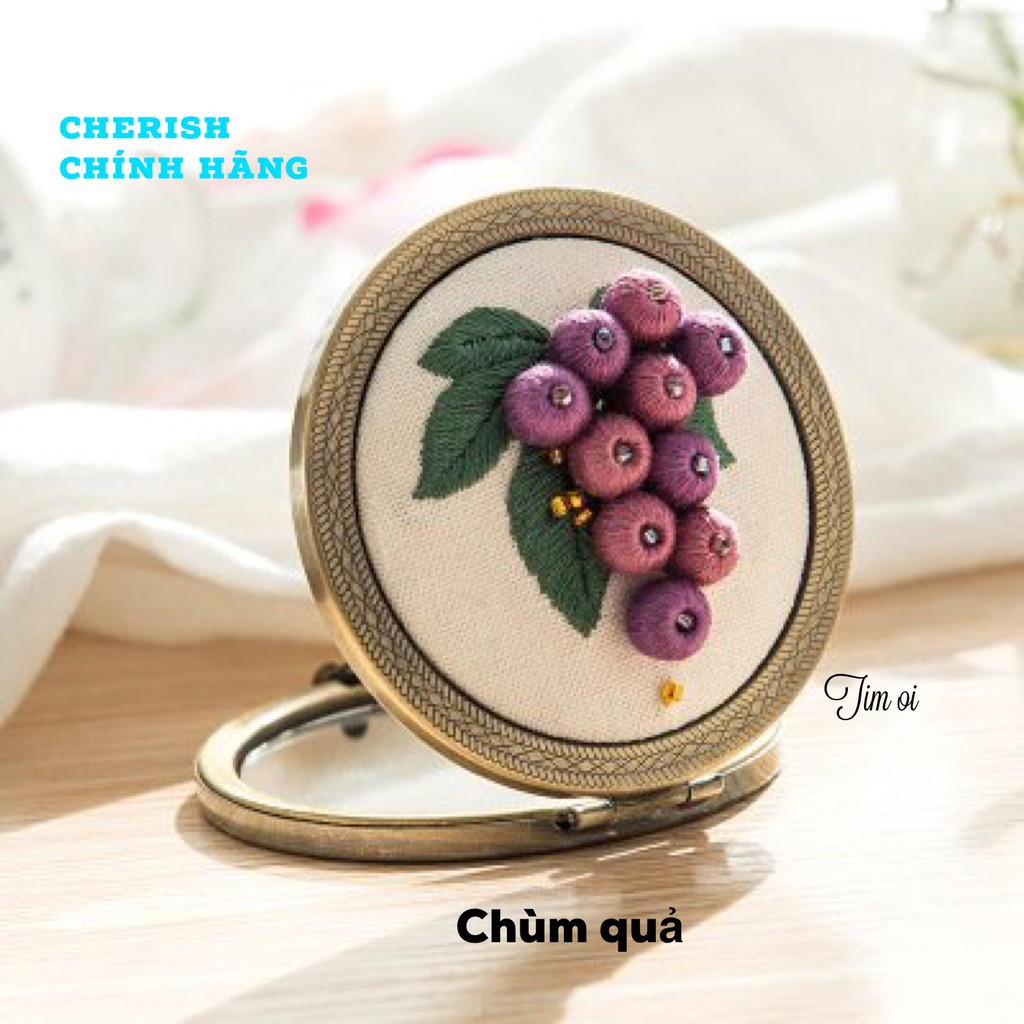 [Sẵn Hoàng Hôn, Thung lũng hoa, Roses, Tulip] Kit thêu tay gương tròn hãng Cherish viền nổi có 7 mẫu ( dùng khung 13cm)