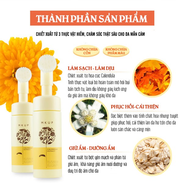 Bộ sản phẩm MKUP Sữa rửa mặt làm sạch sâu 4 chai Calendula Extract Deep Pore Cleansing Mousse MK024x4