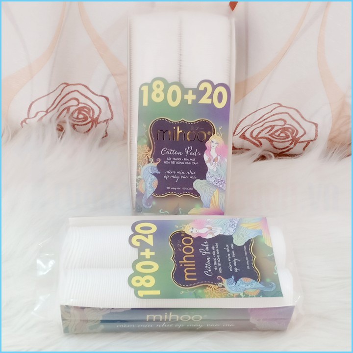 BÔNG TẨY TRANG NÀNG TIÊN CÁ MIHOO 200 Miếng GÒ  VẤP  MEMINSTORE COTTON PAD