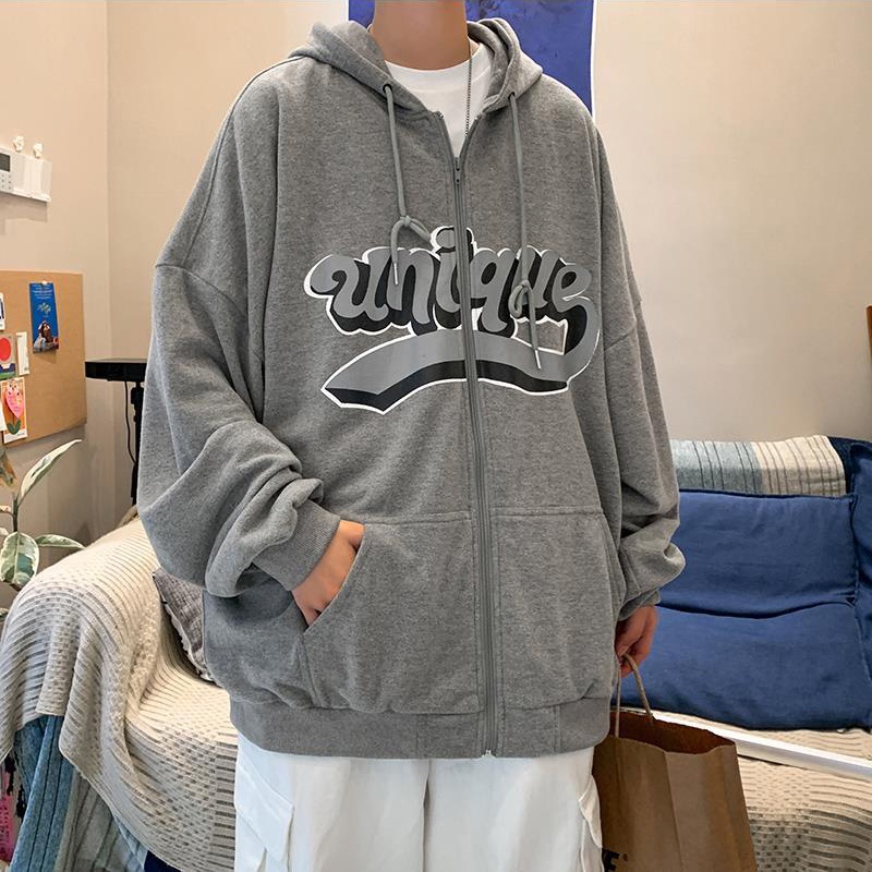 Áo khoác có nón in chữ phong cách Hong Kong cho nam