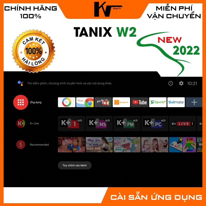 Android TV Box Tanix W2, New 2022, Ram 2GB, Bộ nhớ 16GB, Rom ATV 11, Wifi 5Ghz, Bluetooth 4.1