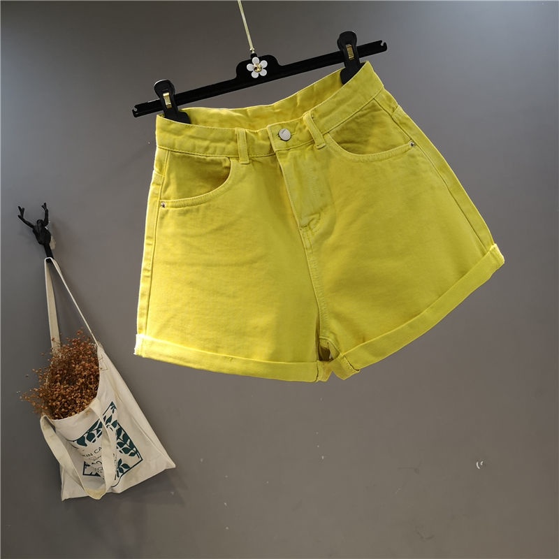 Quần Short Jeans Lưng Cao Ống Rộng Màu Sắc Kẹo Ngọt Thời Trang Cho Nữ
