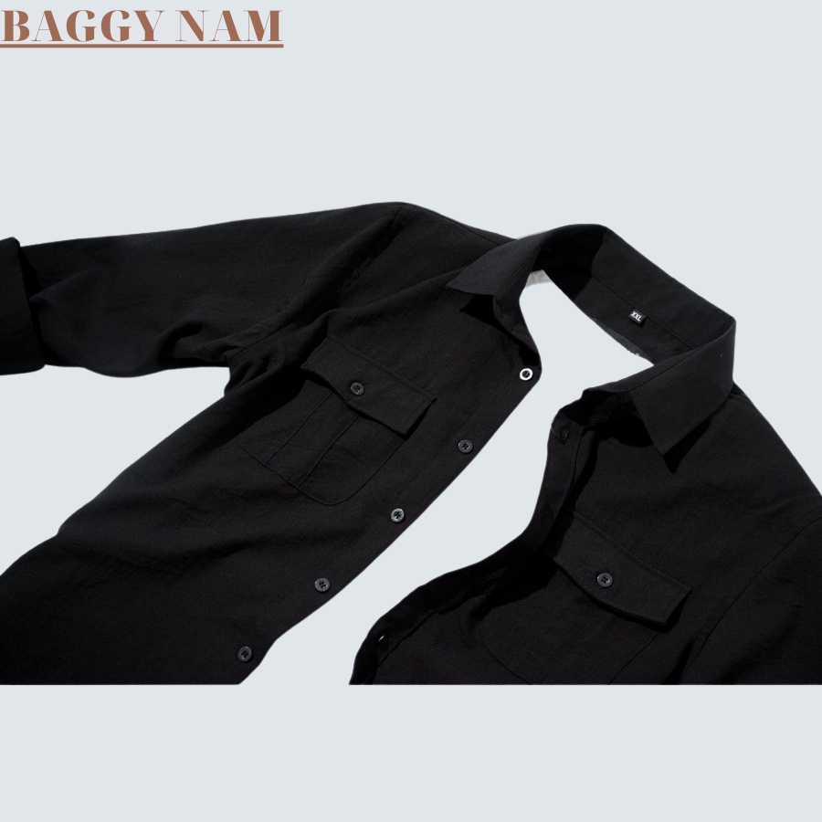áo Sơ mi nam dài tay nam thời trang nam Baggy, áo đũi nam mặc mát form đẹp, có hai túi hộp trước ngực.