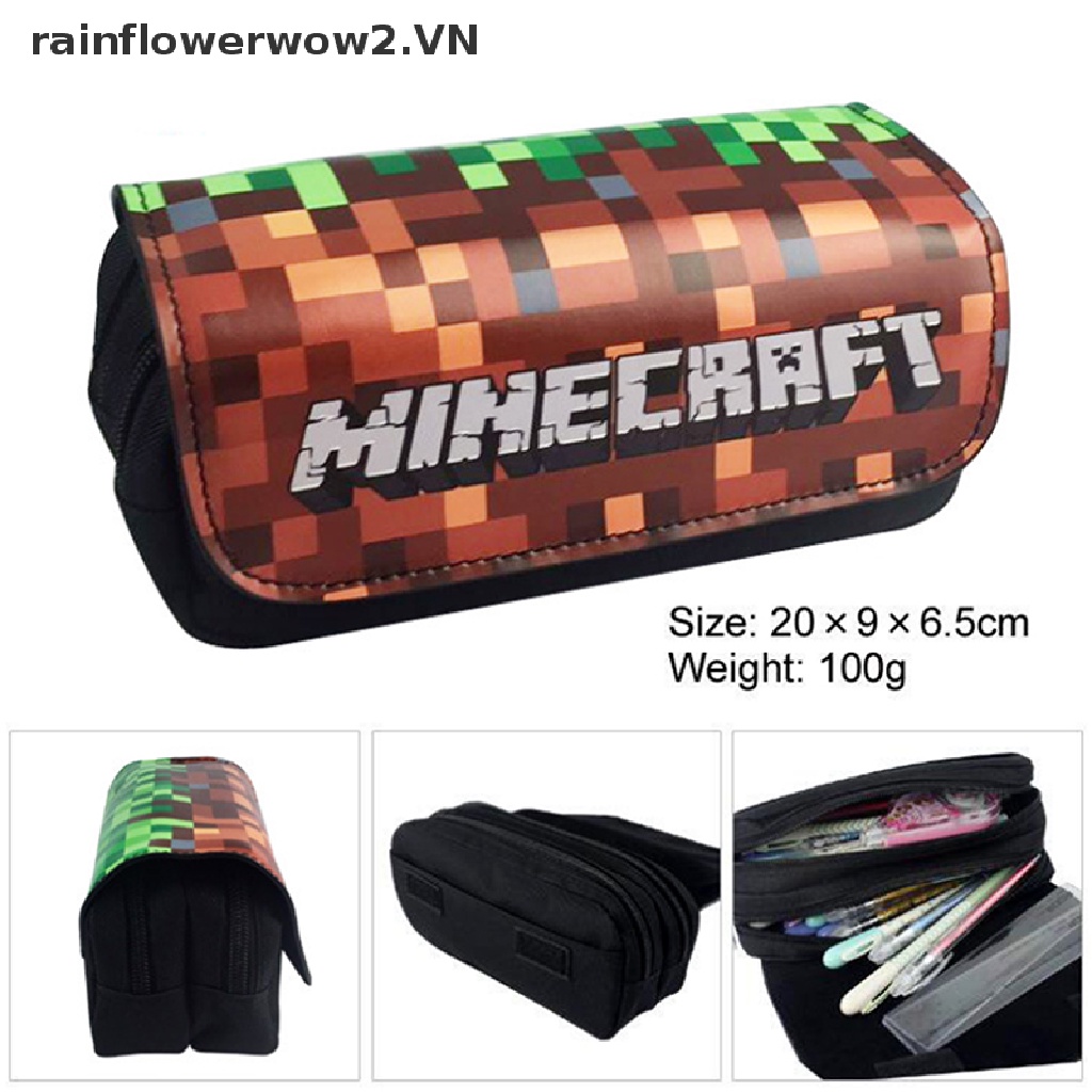 Túi Đựng Bút Bằng Vải Bạt Hai Ngăn Có Khóa Kéo In Hình Minecraft Thích Hợp Làm Quà Tặng Cho Bé Trai Bé Gái