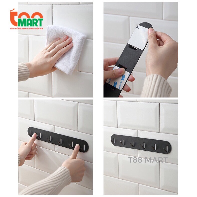 Móc dán tường siêu dính đa năng, móc dính chịu lực với 3 miếng dán 3M chất liệu thép không gỉ cao cấp