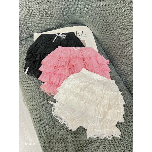Quần short nữ mặc nhà bigsize, quần đùi  phối ren mềm mịn 30-55kg,Quần ren tầng đính nơ tiểu thư