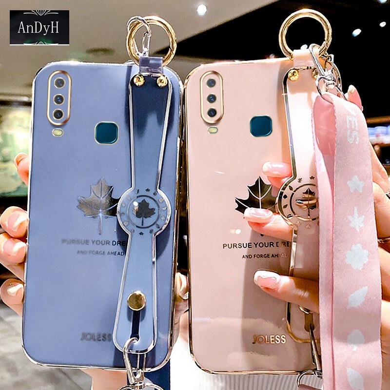 Ốp Điện Thoại Họa Tiết Lá Phong Có Dây Đeo Cho Vivo Y11 2019 Y12 Y12i Y15 Y17