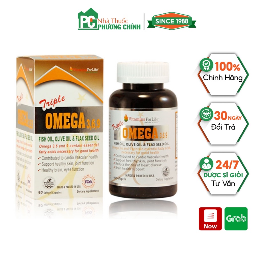 Viên Uống Tim Mạch Triple Omega 369 Vitamin for Life - Hỗ Trợ Sức Khỏe Tim Mạch Và Trí Não Hộp 90 Viên