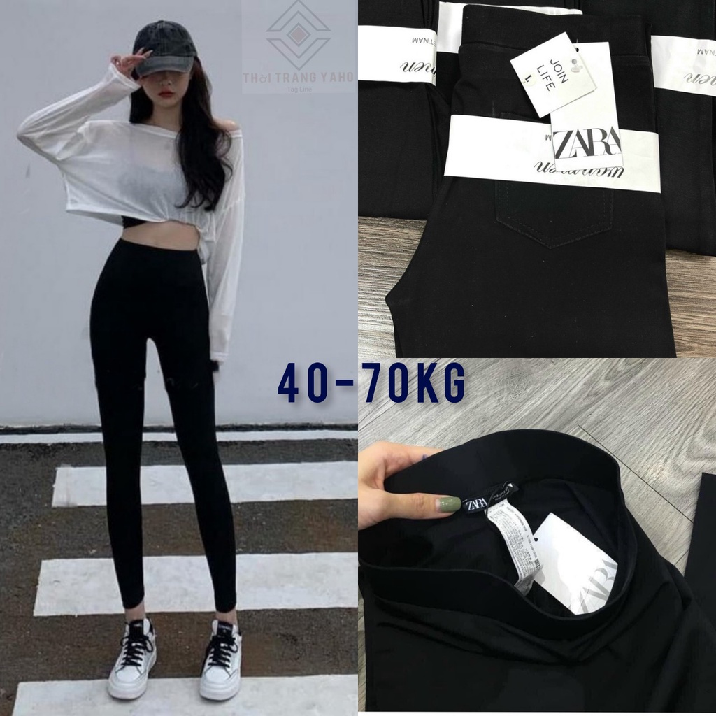 Quần Legging Nữ Dài cạp cao vải Cotton dày dặn co giãn bigsize có 4 túi Quần Legging Hàn đen Nâng Mông Tôn Dáng Gen Bụng