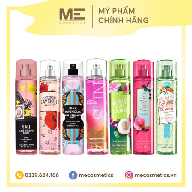 [Bill Mỹ] Xịt Thơm body hương nước hoa Bath&body works