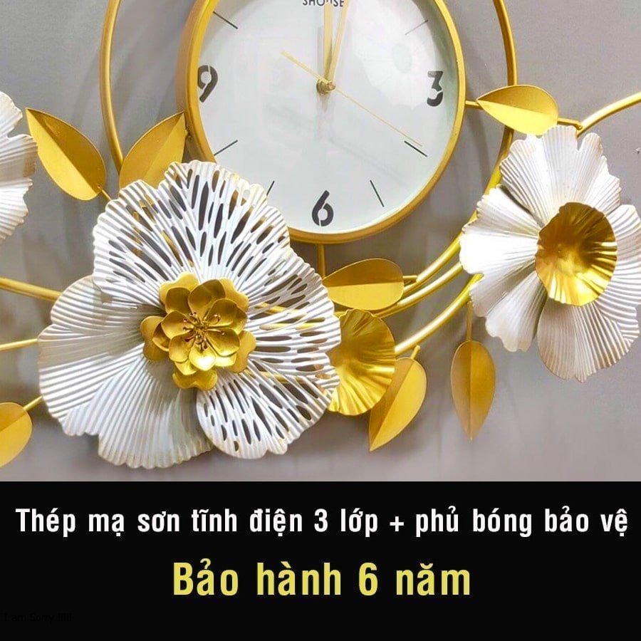 Đồng Hồ Treo Tường Trang Trí kim trôi DK decor đẹp quartz hoa mai vàng cỡ lớn 3d phòng khách