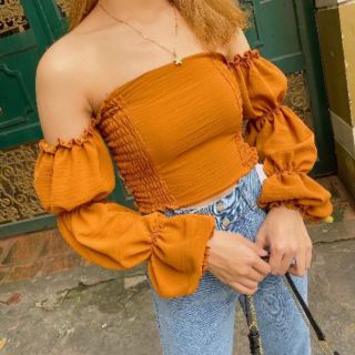Áo Kiểu Tay Phồng Xinh Xắn, Áo Nhún Trễ Vai Nữ Thời Trang