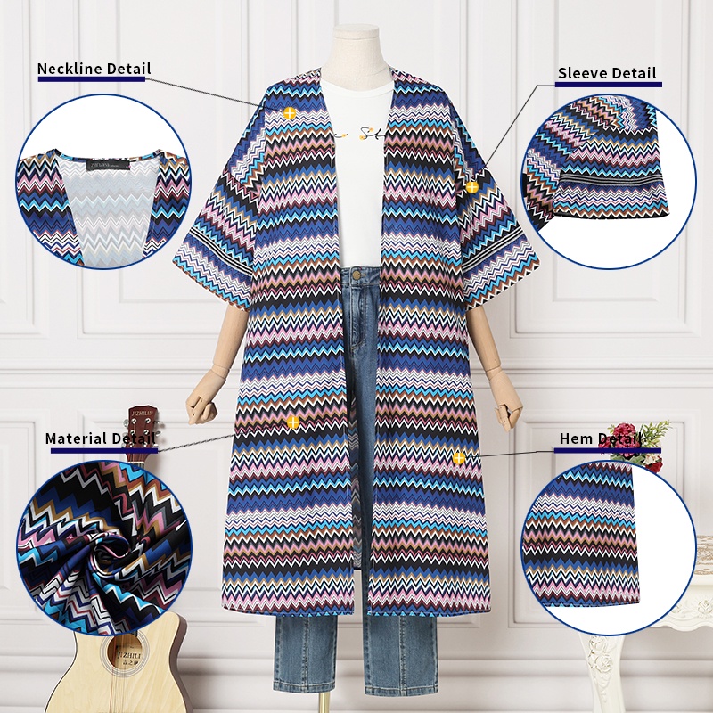 Áo khoác cardigan ZANZEA tay 3/4 họa tiết gợn sóng thời trang Âu Mỹ cho nữ
