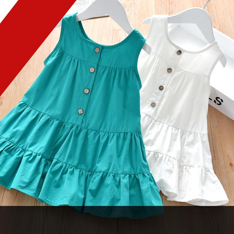 Váy bé gái cúc sau 3 tầng, đầm sát nách cho bé từ 2 đến 12 tuổi, size đại 4