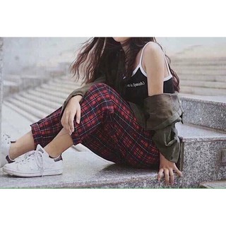 Quần baggy vải caro