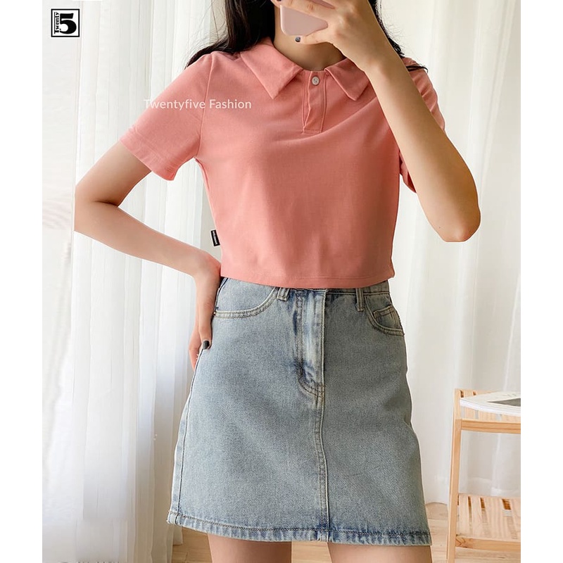 Áo thun polo nữ croptop tay ngắn chất cotton mịn Twentyfive N418