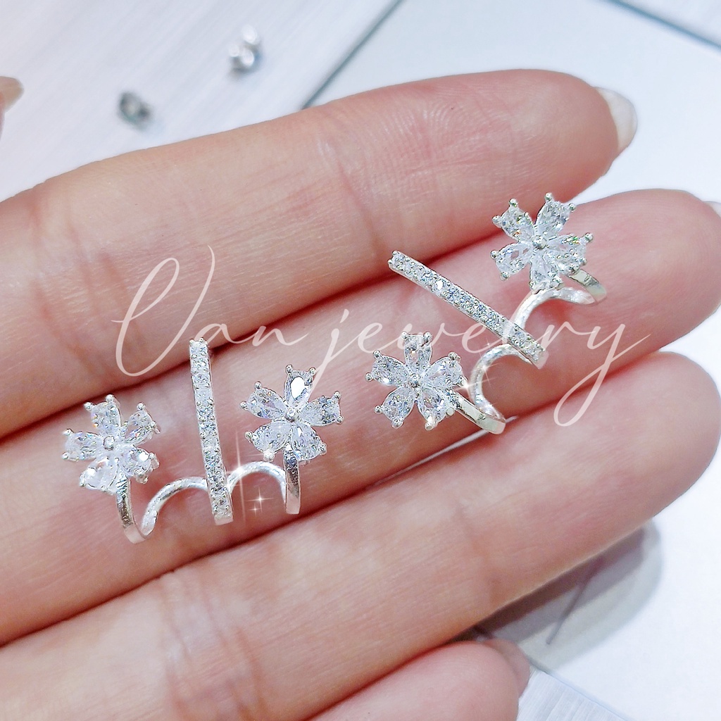 Khuyên tai bạc Khuyên cành hoa ôm vành tai Van Jewelry V10723 điệu đà