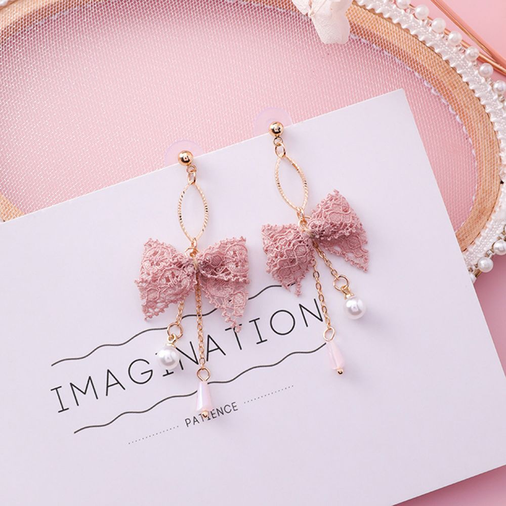 Hoa tai dáng dài phối nơ phong cách Hàn Quốc nữ tính