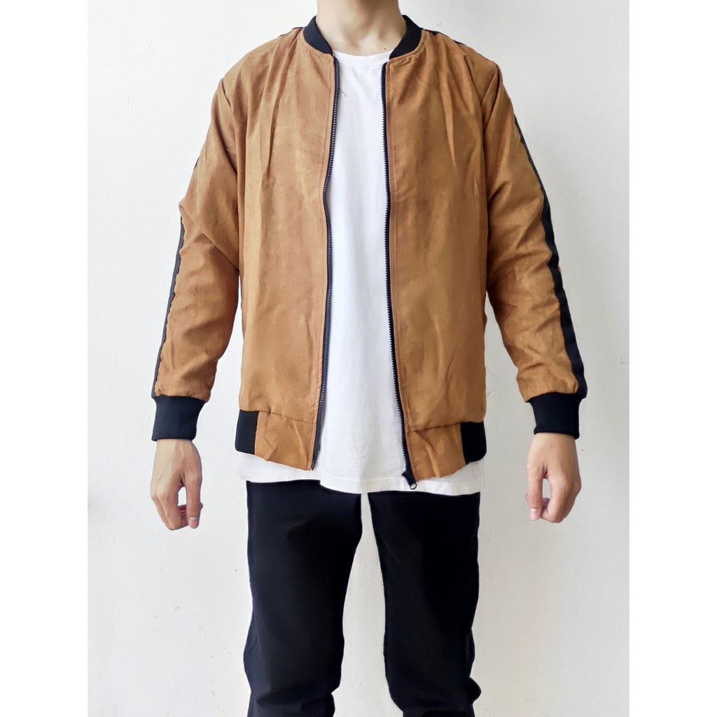 Áo khoác nam Bomber Zara da lộn pha nhung kẻ dọc tay áo thời trang( Nâu và xám) - áo nhẹ ấm cho mùa thu đông - Hàng mớ