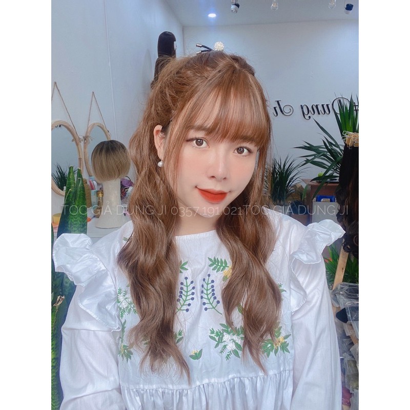 Ms73 tóc giả nữ nguyên đầu sóng vàng nâu