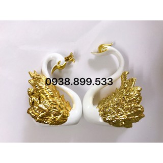 Set 2 Thiên Nga Hồng Hạc Nhũ Vàng Bạc Trang Trí Bánh Kem Sinh Nhật