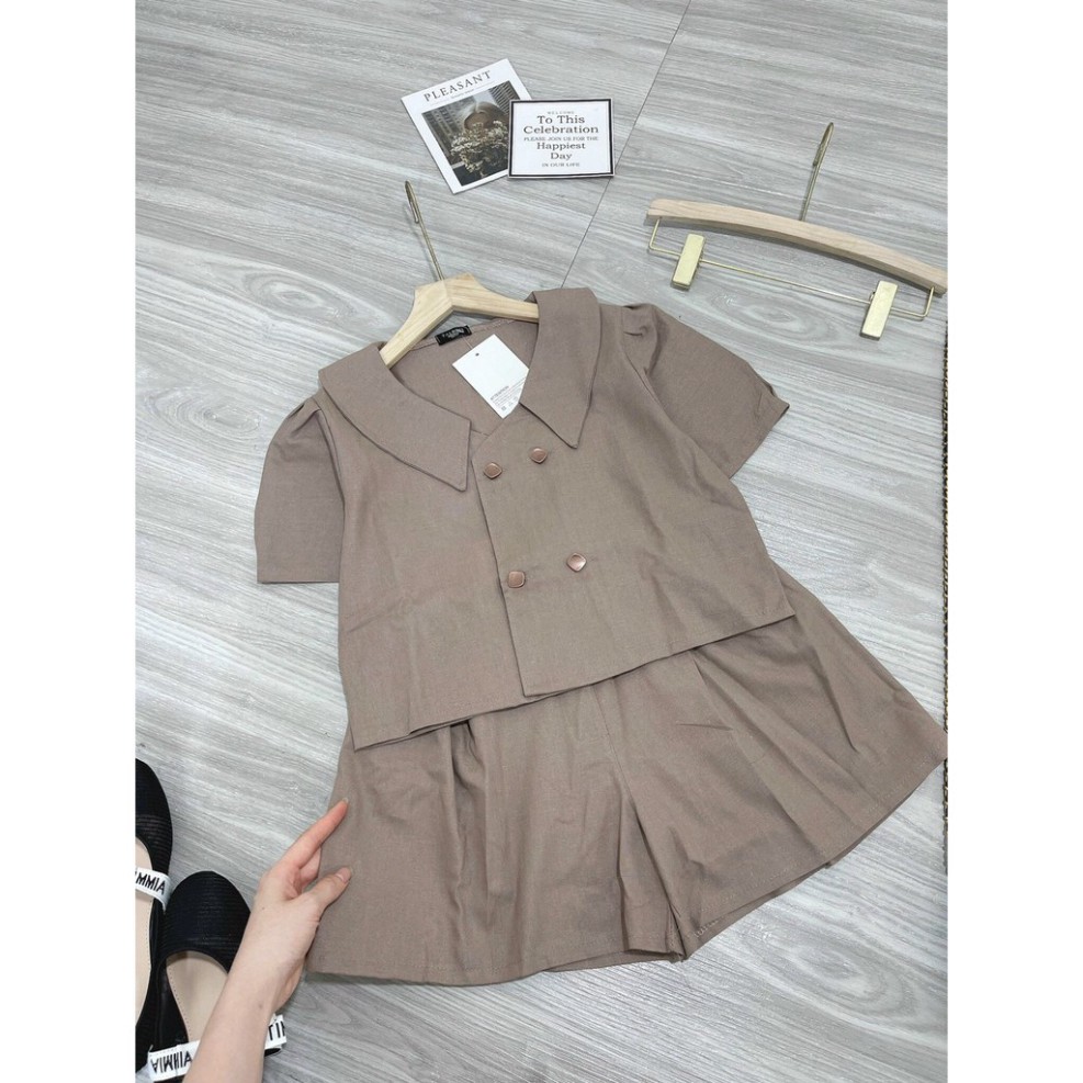áo blazer ngắn tay bồng dáng crt kèm quần sóc chiết ly cực xinh Chất đũi xước tàu đứng phom cao cấp ulzzang xiao chất đẹ