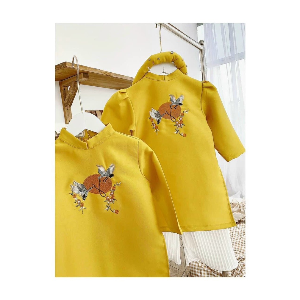 Áo dài lụa bé trai có thêu hình Hạc siêu đẹp cho bé diện tết  ADCT