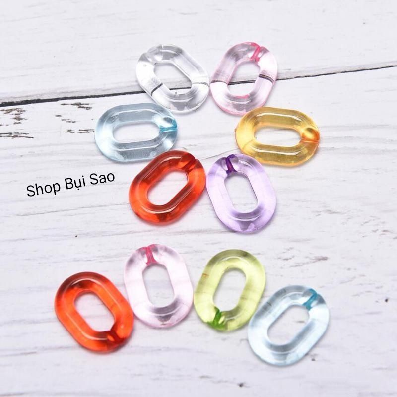 Charm mắt xích tròn/ Khoen Nhựa trong suốt làm DIY, nhiều màu gắn móc khóa, phụ kiện handmade, keyring, case điện thoại