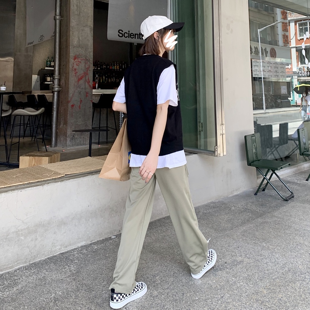 Ethelgirl Quần Dài Ống Rộng Lưng Cao Phong Cách Hàn Quốc Năng Động Thời Trang Cho Nữ