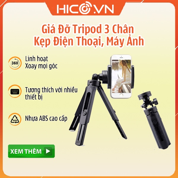 Chân Đỡ Điện Thoại Tripod Mini Để Kẹp Điện Thoại Máy Ảnh 3 Chân - Livestream Quay Phim Video Chụp Ảnh